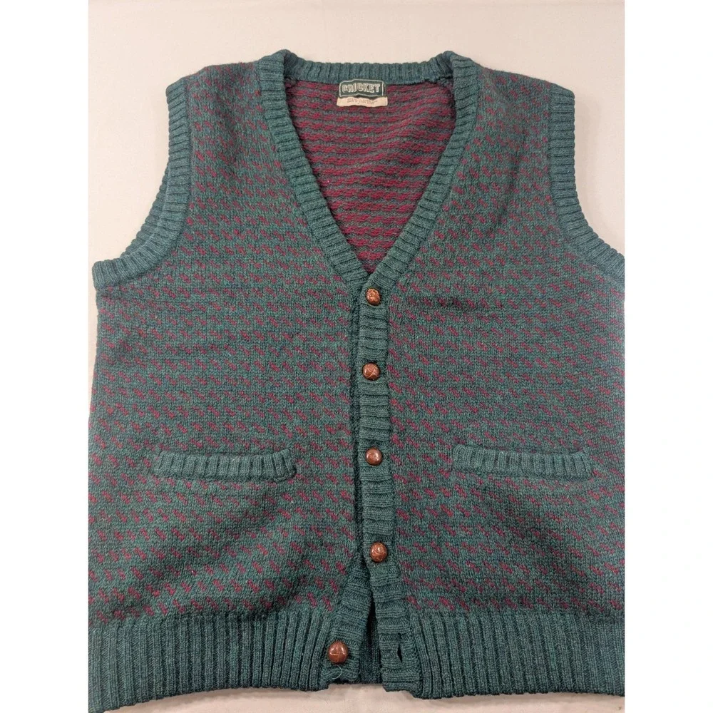 Vintage Cricket Shetland Wool Green Mens Medium traditional woollen Sweater Vest